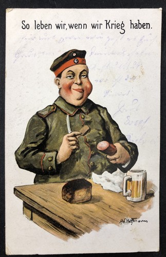 Postcard ww1 soldier feasting - postcard,